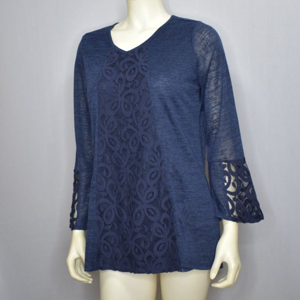KRAZY KAT BO LACE INSERT BELL SLEEVE TUNIC TOP sz MD nwt